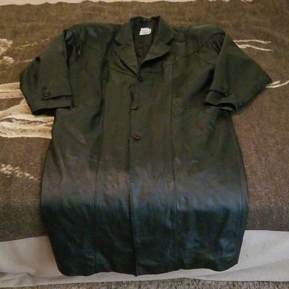 OS International long leather women's coat